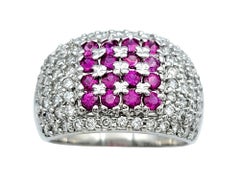 Pink Sapphire and Pavé Diamond Wide Band Ring Set in 14 Karat White Gold