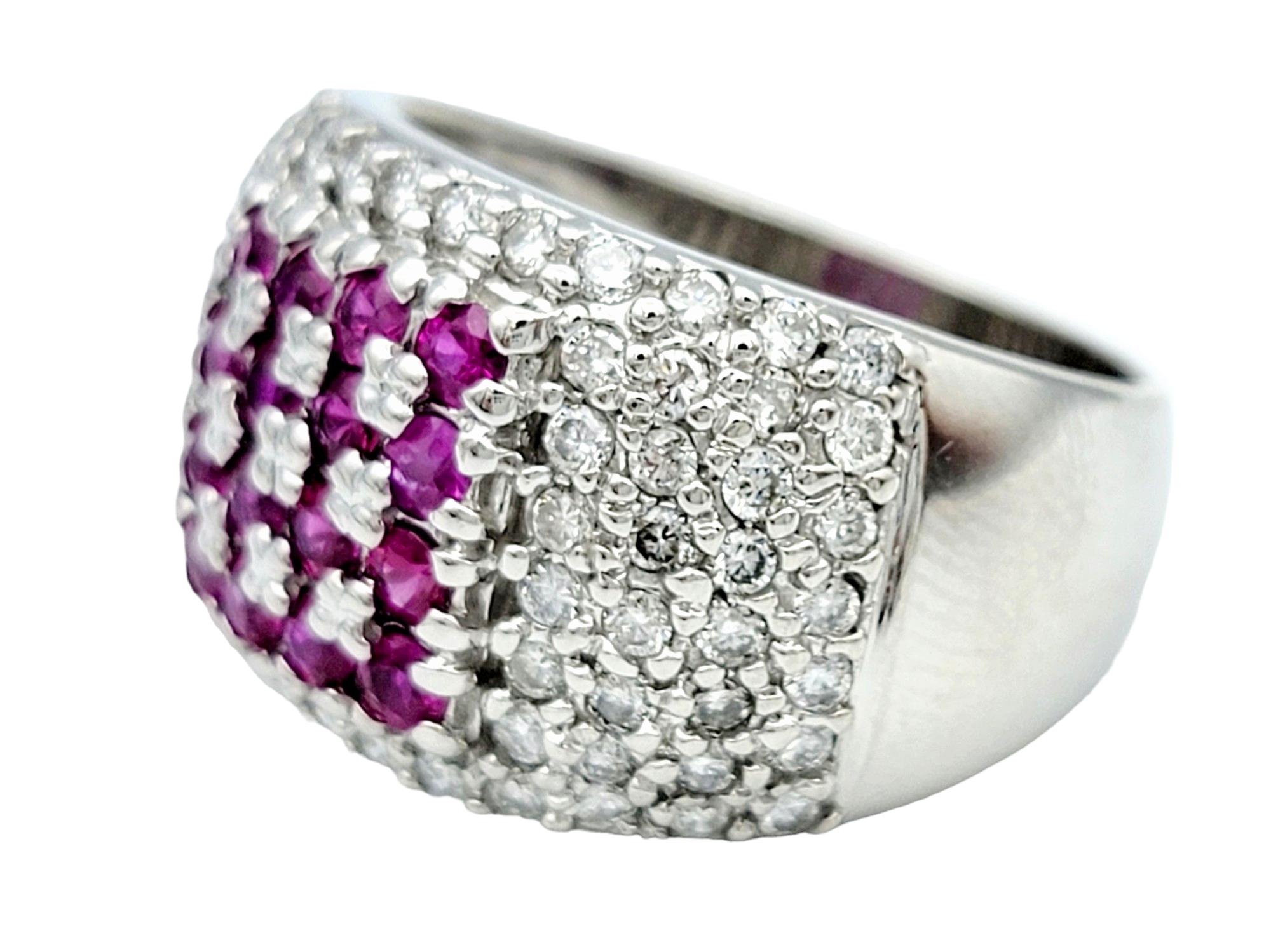 Pink Sapphire and Pavé Diamond Wide Band Ring Set in 14 Karat White Gold In Good Condition For Sale In Scottsdale, AZ