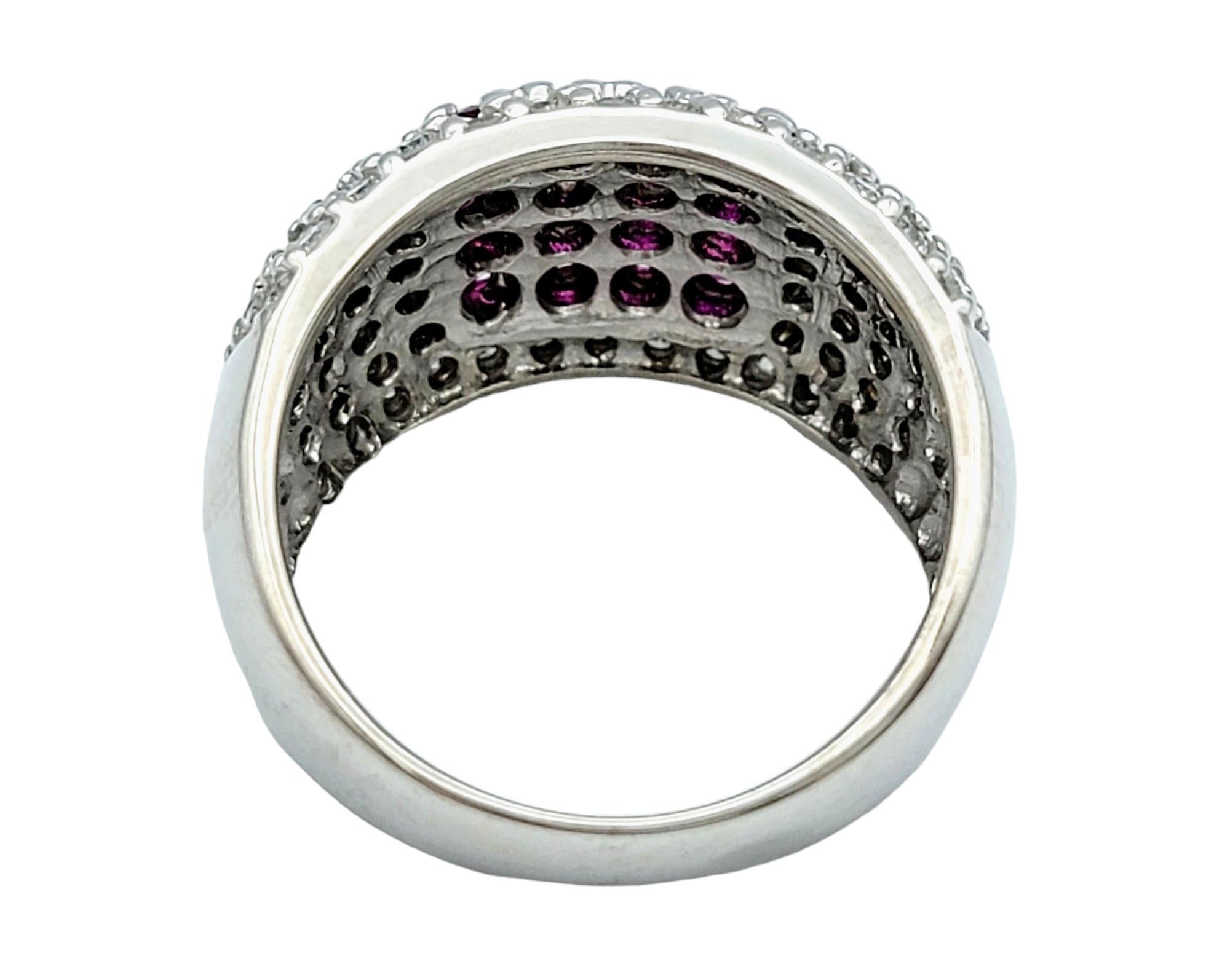 Women's Pink Sapphire and Pavé Diamond Wide Band Ring Set in 14 Karat White Gold For Sale