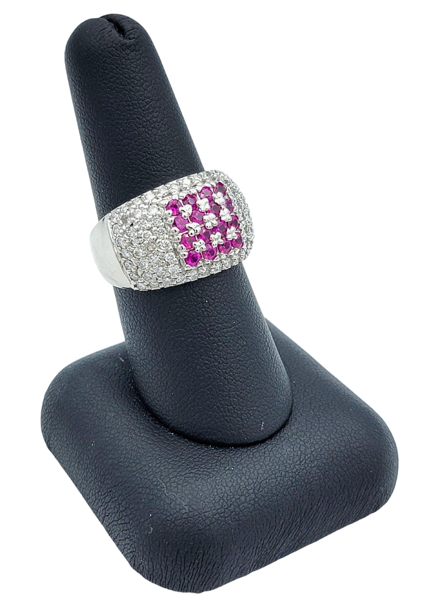 Pink Sapphire and Pavé Diamond Wide Band Ring Set in 14 Karat White Gold For Sale 3