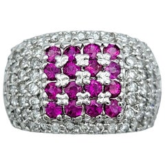 Pink Sapphire and Pavé Diamond Wide Band Ring Set in 14 Karat White Gold