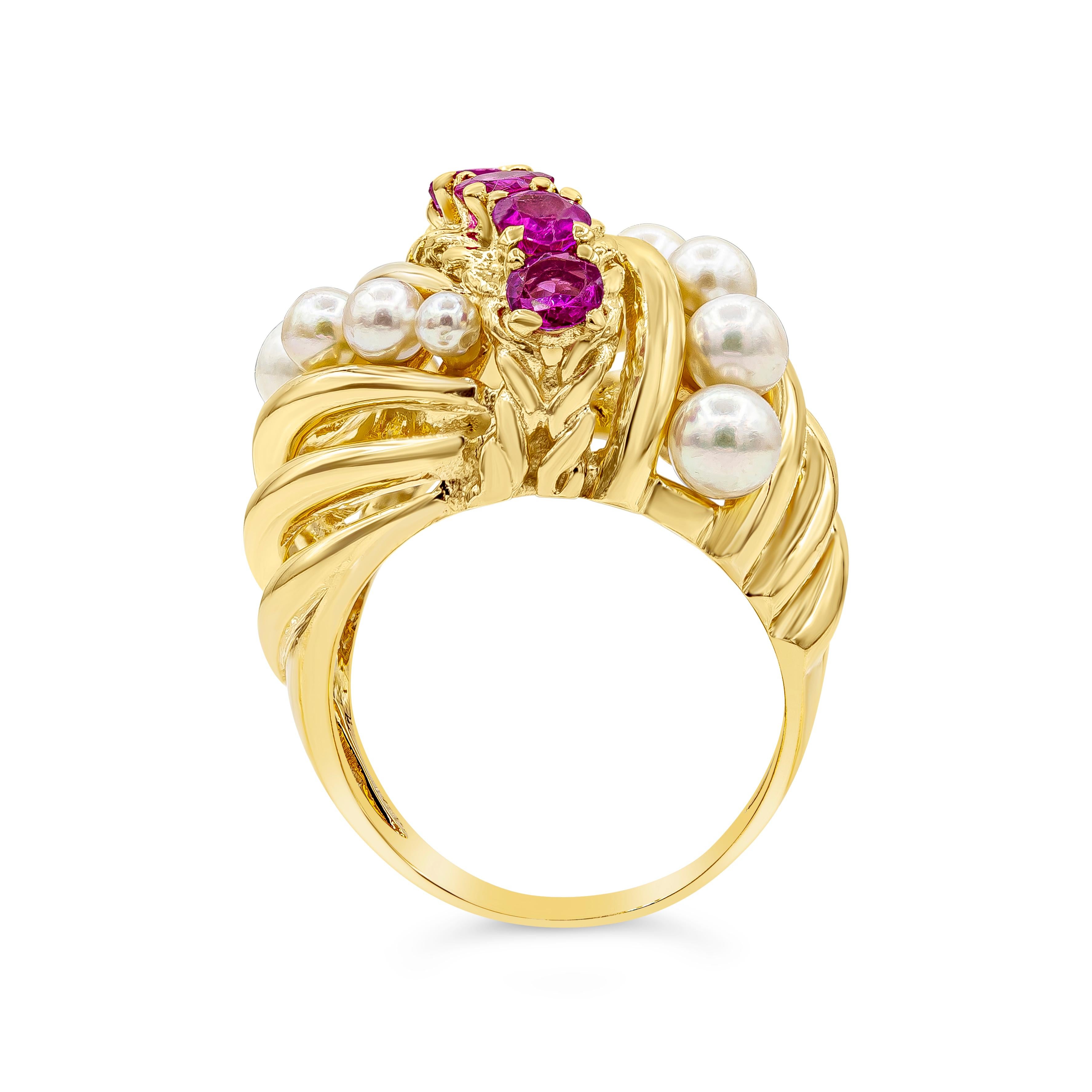 Contemporary 1.01 Carats Total Pink Sapphire and Pearl Dome Cocktail Ring For Sale