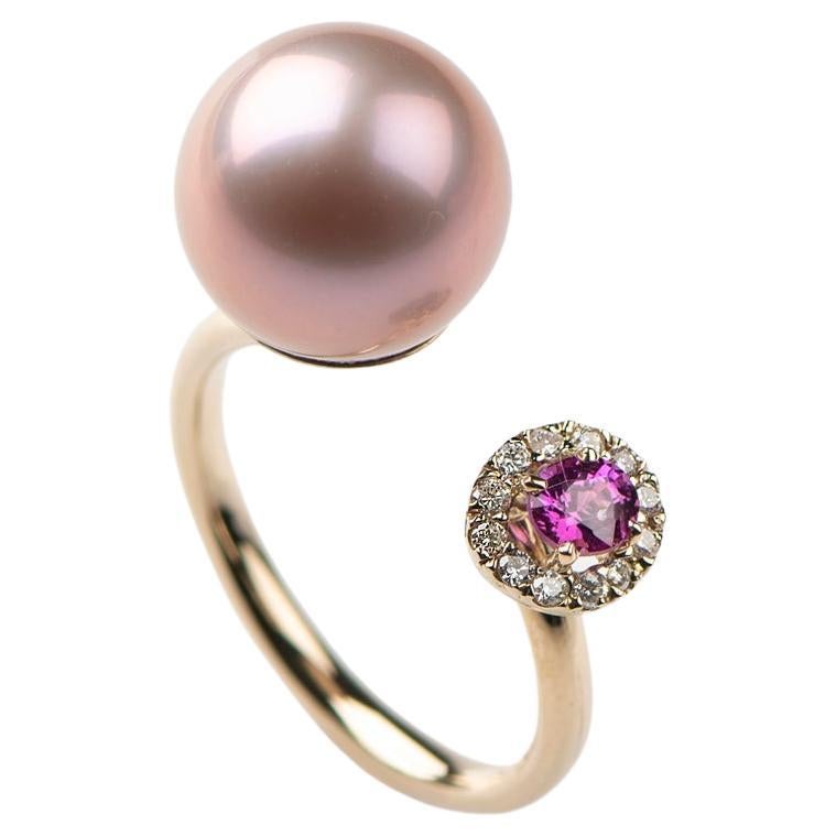 Pink Sapphire and Pearl Ring, 18K Gold