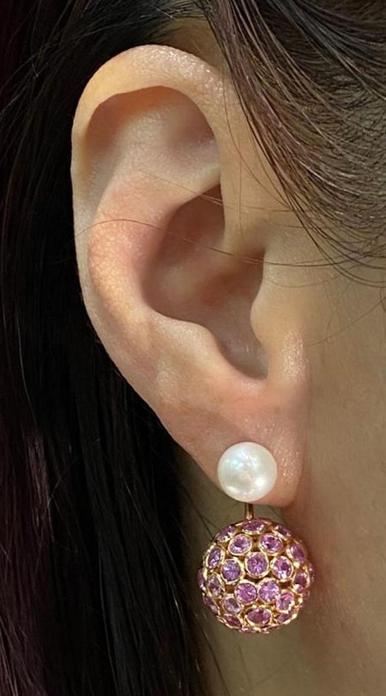 Boucles d'oreilles tribales en saphir rose et perles  Neuf - En vente à Hong Kong, HK