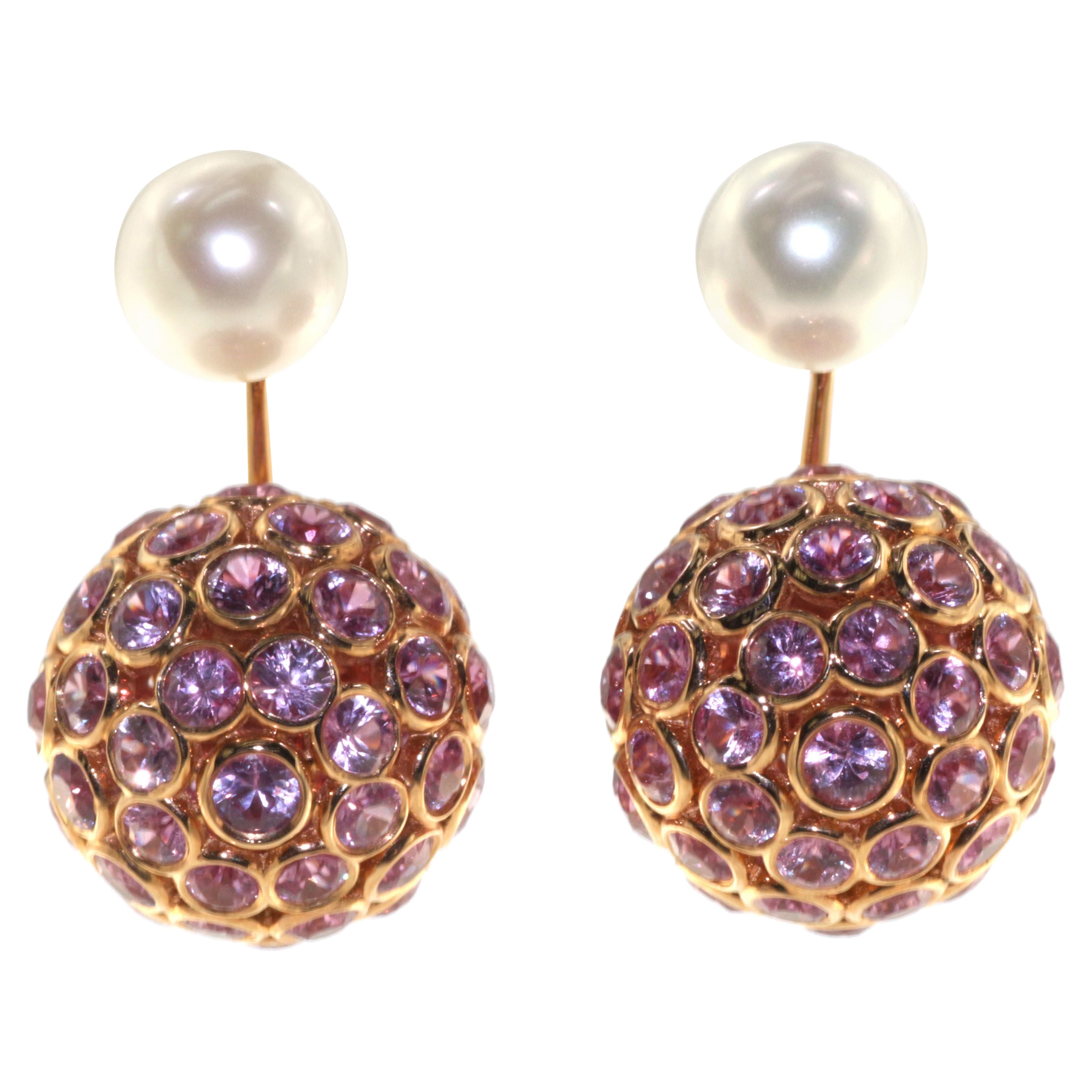 Boucles d'oreilles tribales en saphir rose et perles