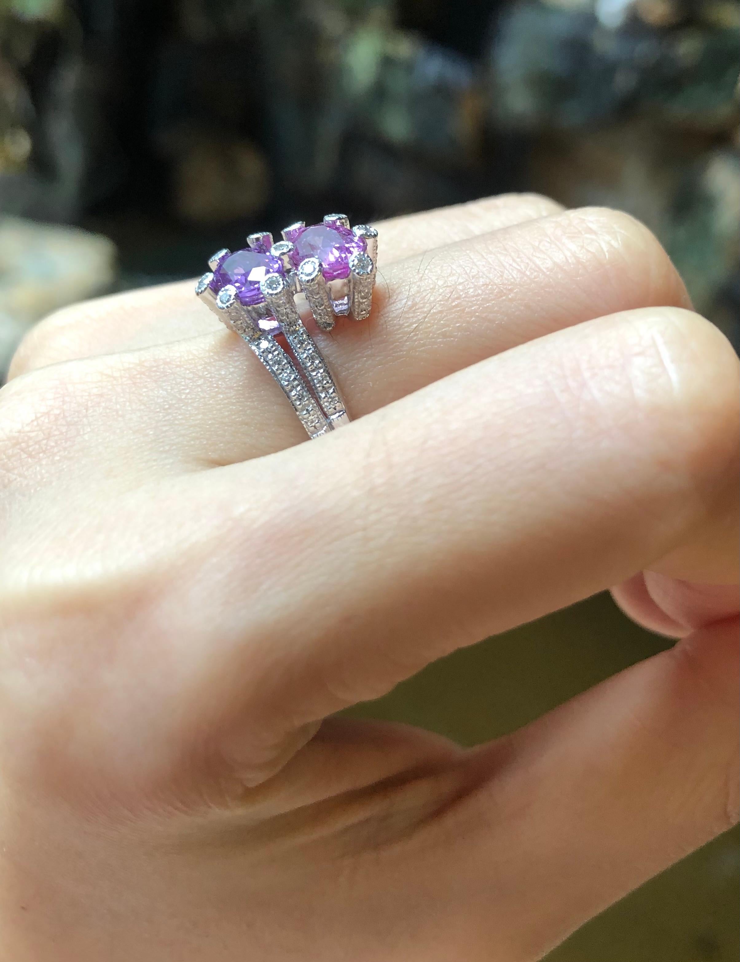 Pink Sapphire and Purple Sapphire with Diamond Ring Set in 18 Karat White Gold For Sale 4