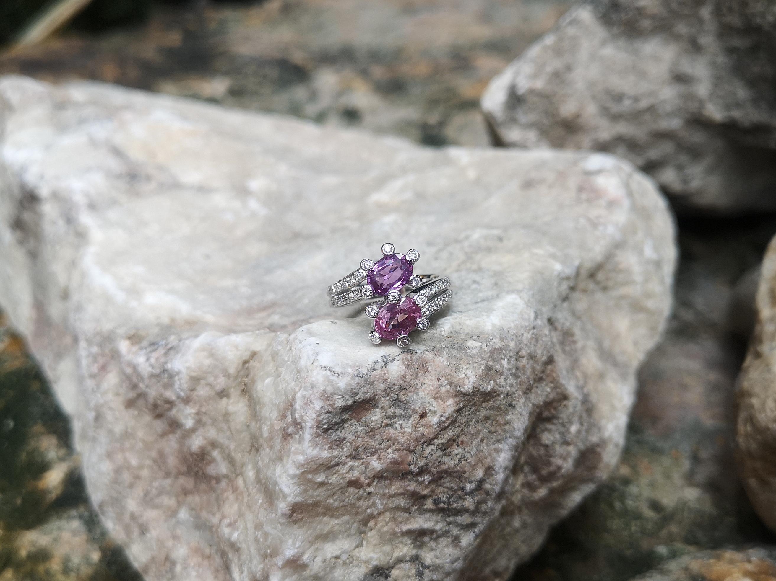 Pink Sapphire and Purple Sapphire with Diamond Ring Set in 18 Karat White Gold For Sale 5