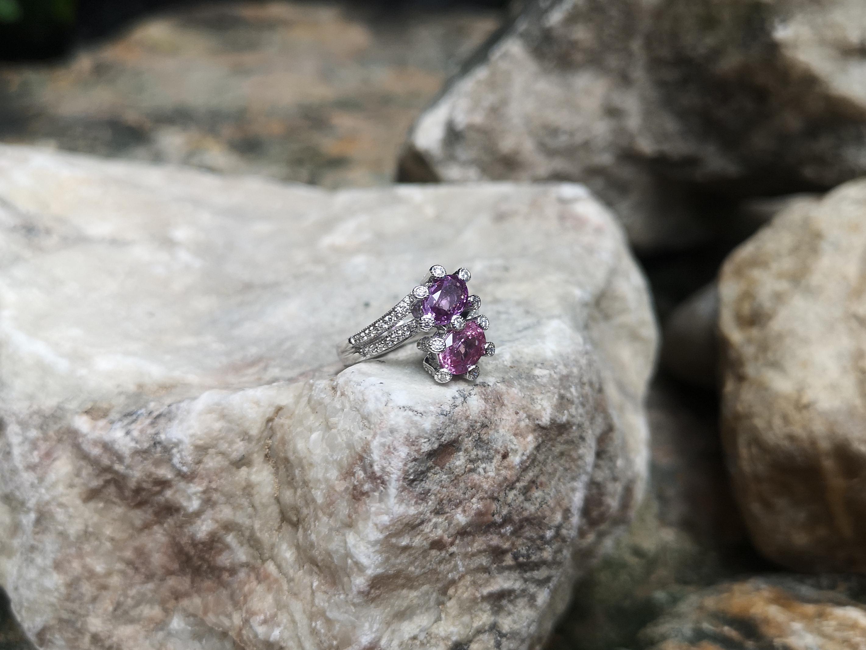 Pink Sapphire and Purple Sapphire with Diamond Ring Set in 18 Karat White Gold For Sale 6