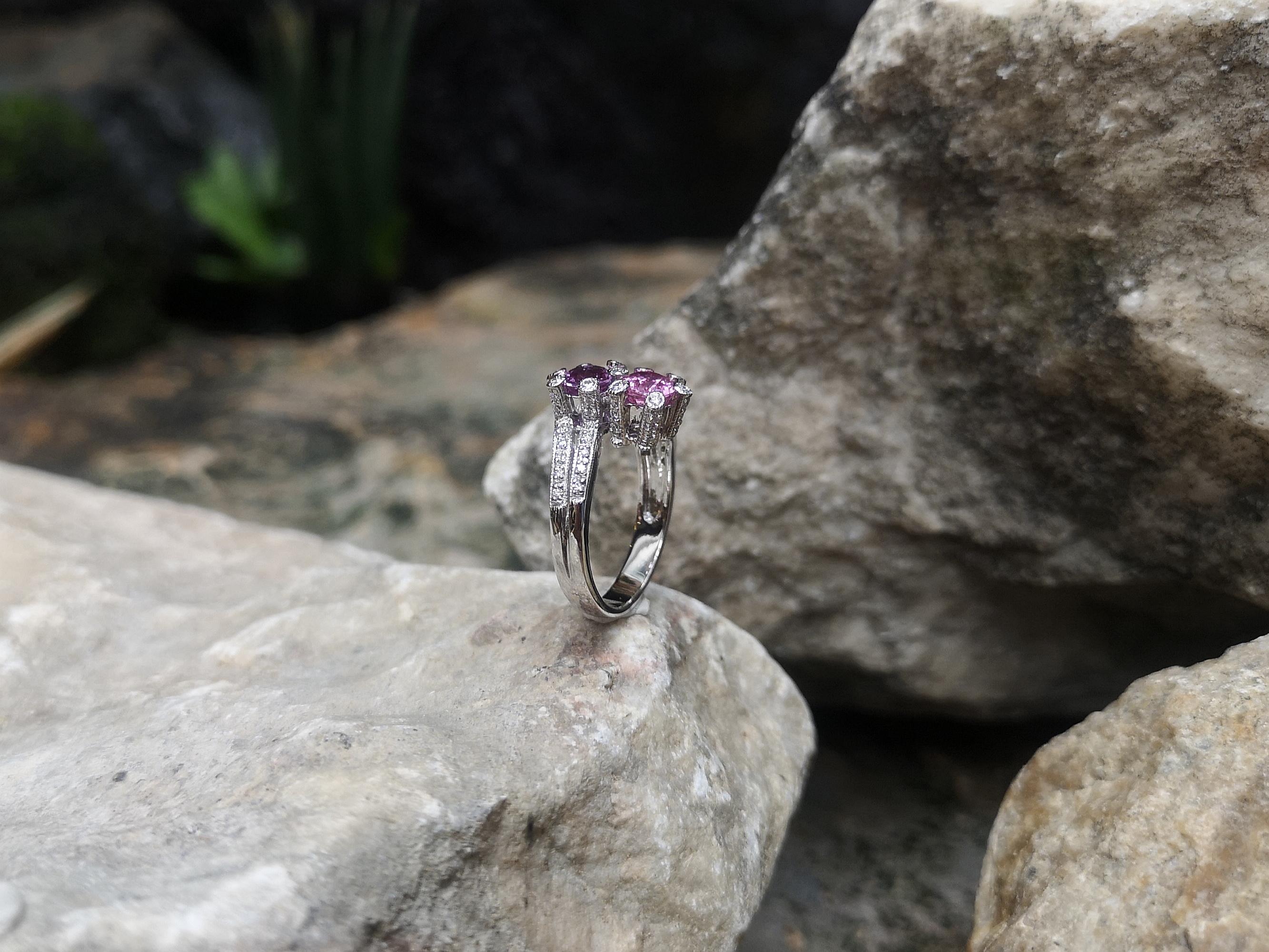 Pink Sapphire and Purple Sapphire with Diamond Ring Set in 18 Karat White Gold For Sale 9