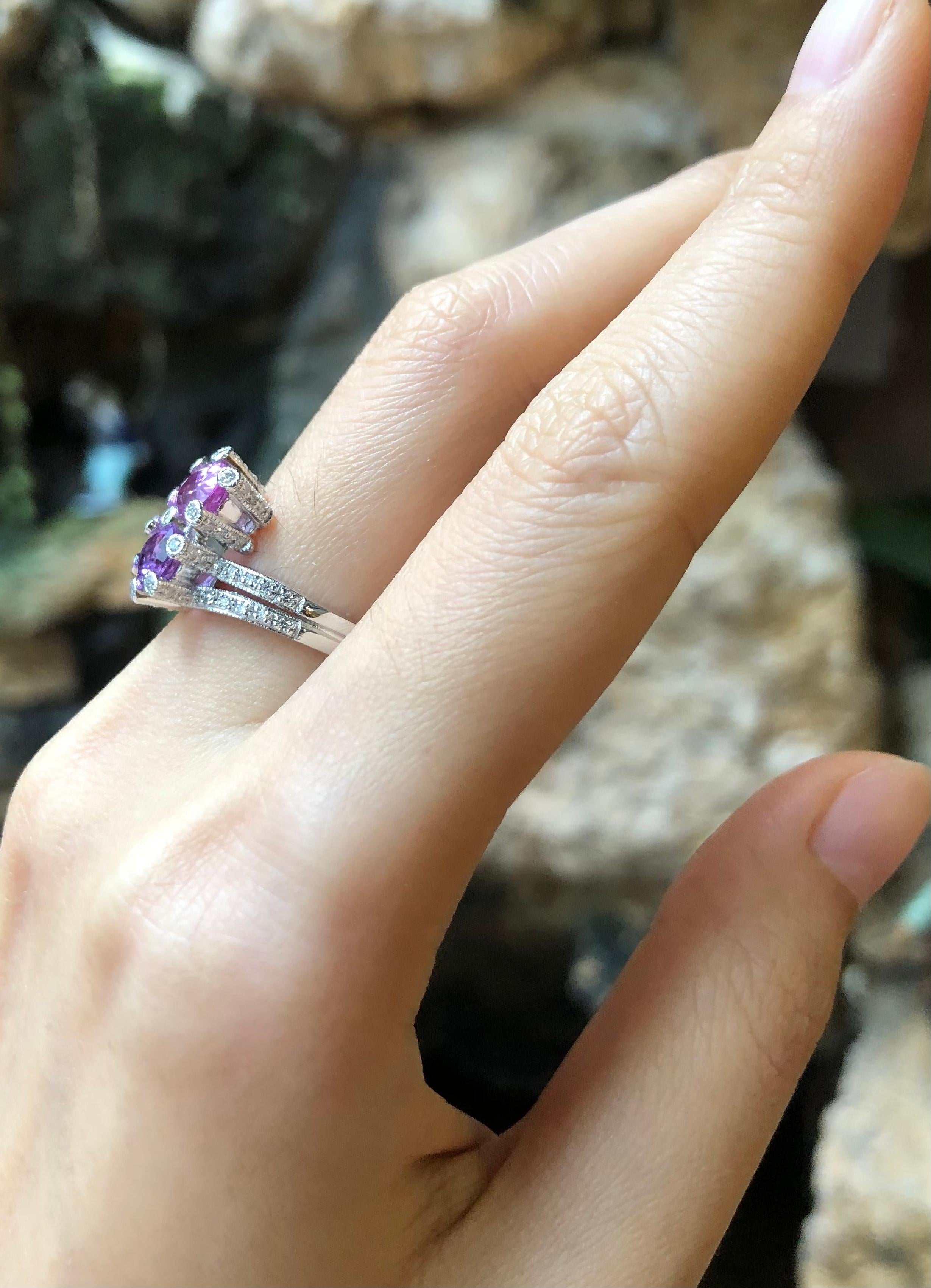 Contemporary Pink Sapphire and Purple Sapphire with Diamond Ring Set in 18 Karat White Gold For Sale