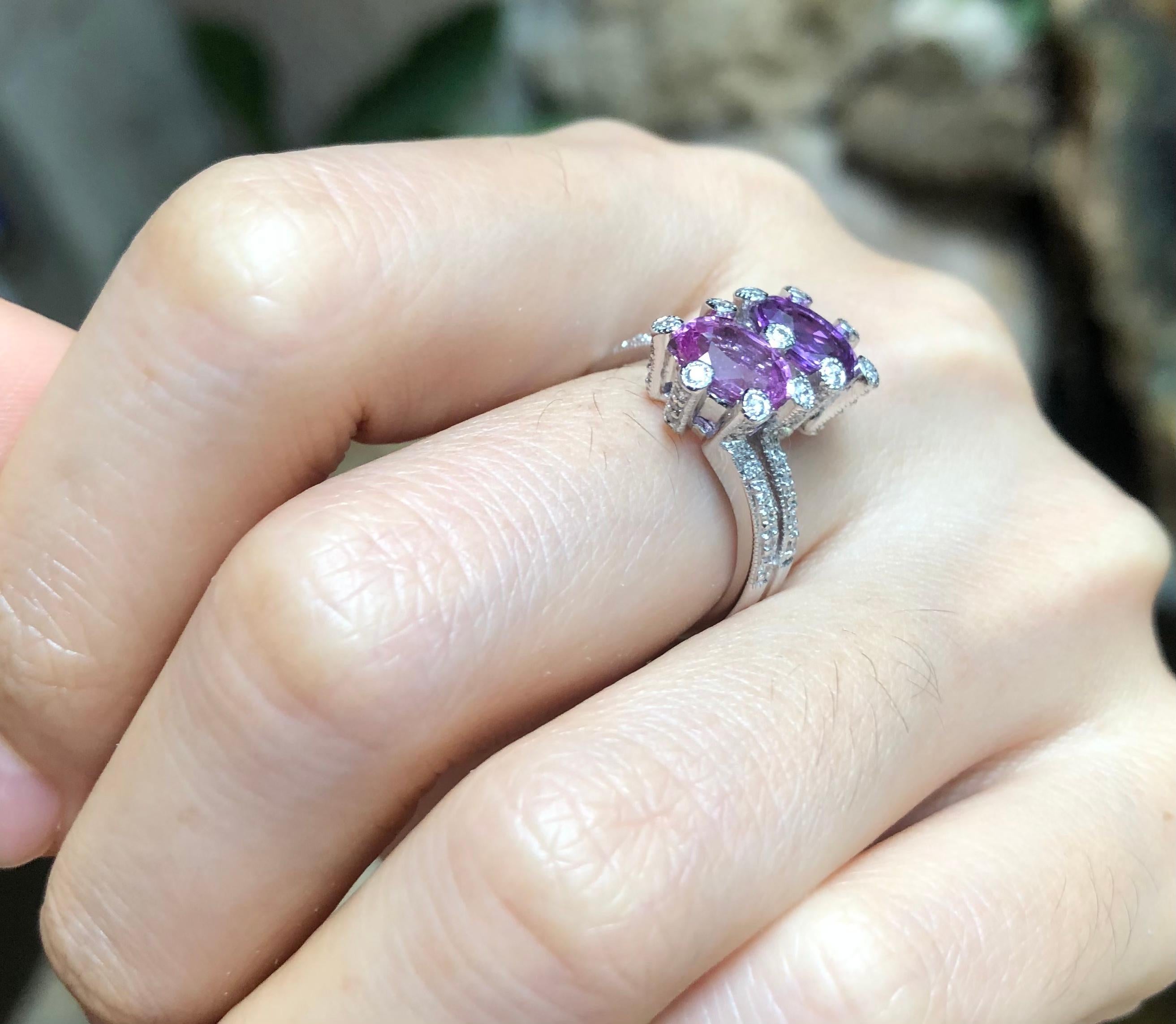 Women's Pink Sapphire and Purple Sapphire with Diamond Ring Set in 18 Karat White Gold For Sale