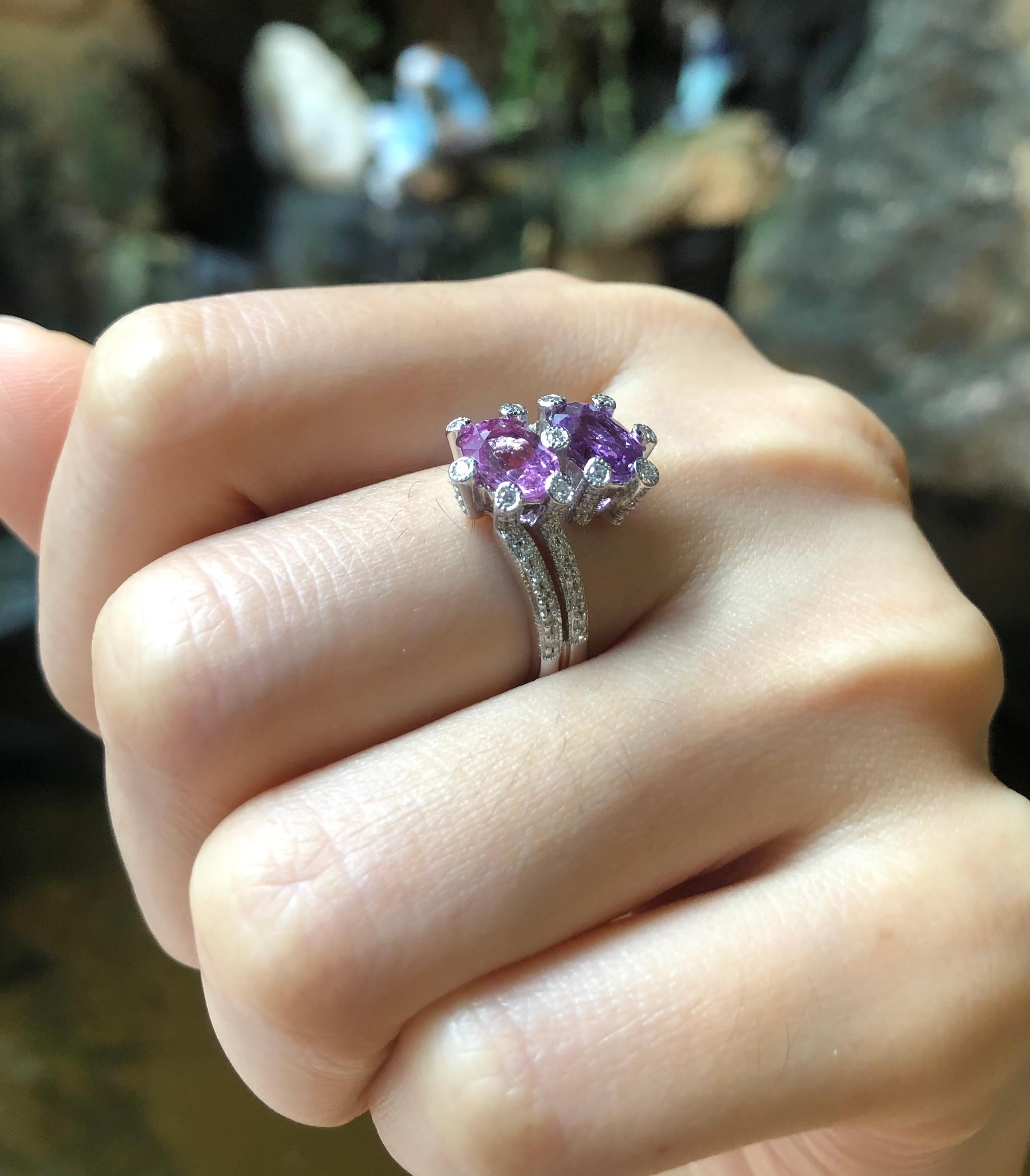 Pink Sapphire and Purple Sapphire with Diamond Ring Set in 18 Karat White Gold For Sale 1