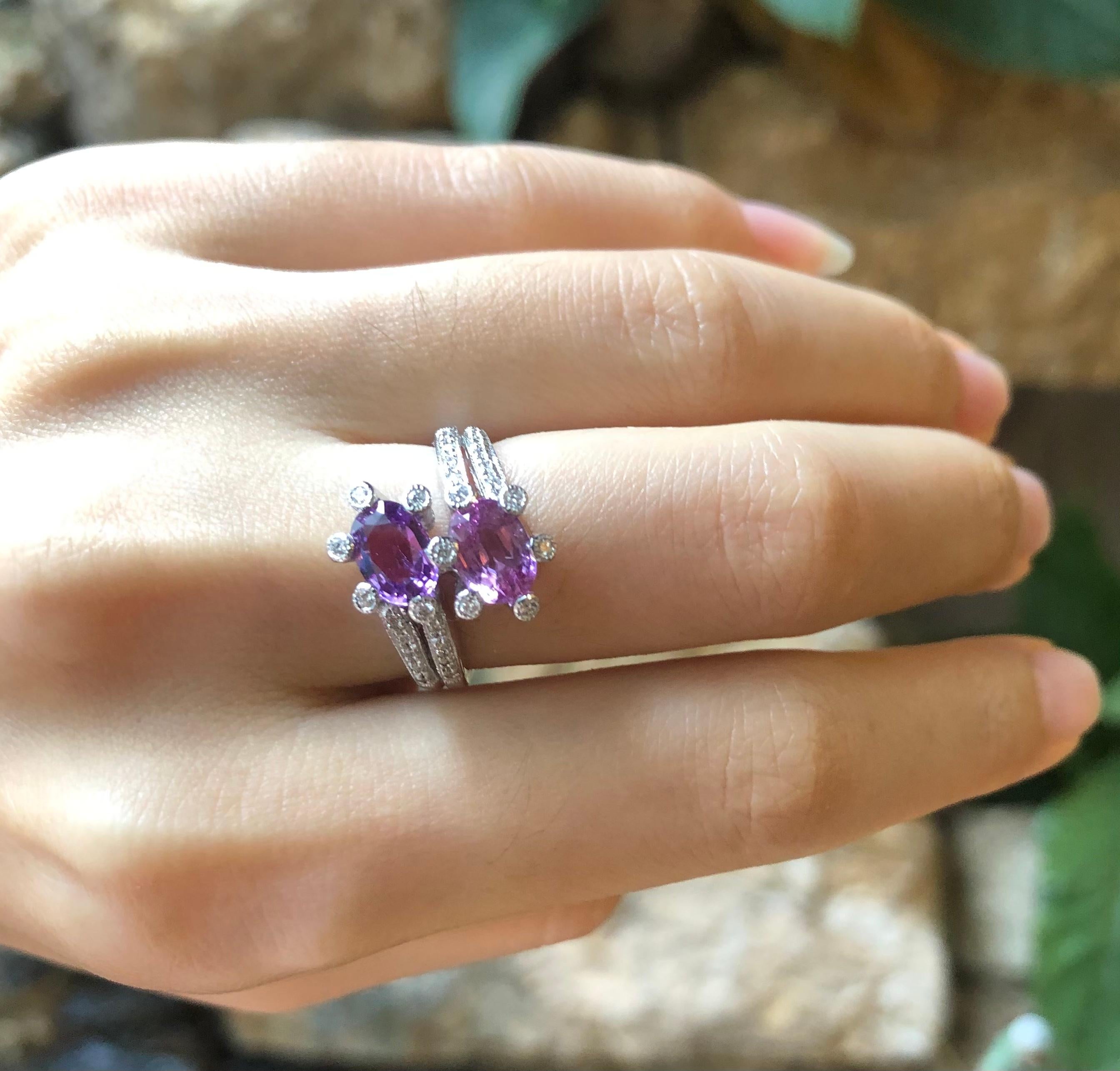 Pink Sapphire and Purple Sapphire with Diamond Ring Set in 18 Karat White Gold For Sale 2