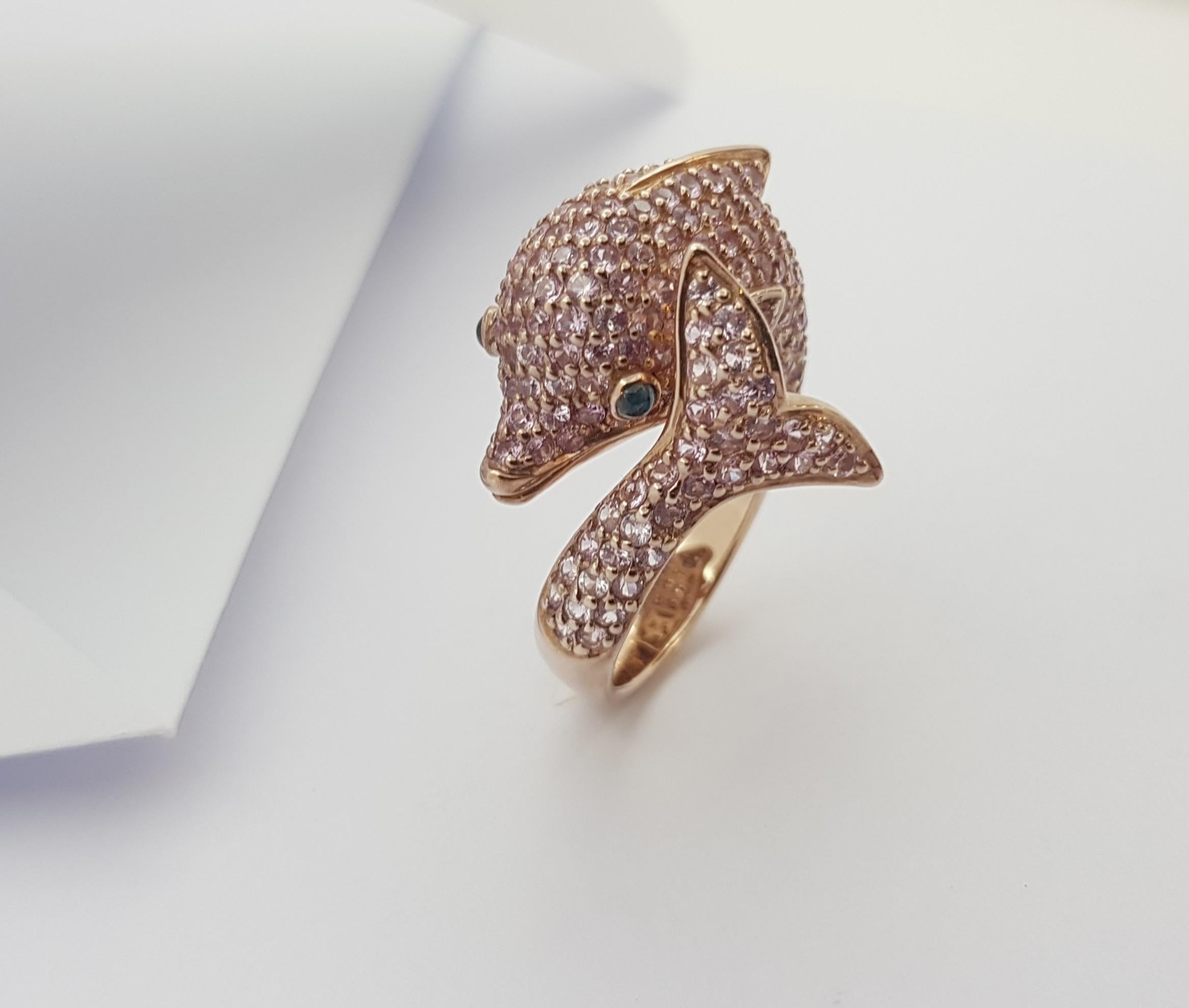 Pink Sapphire and Rainbow Colour Sapphire Dolphin Ring set in Silver Settings For Sale 4