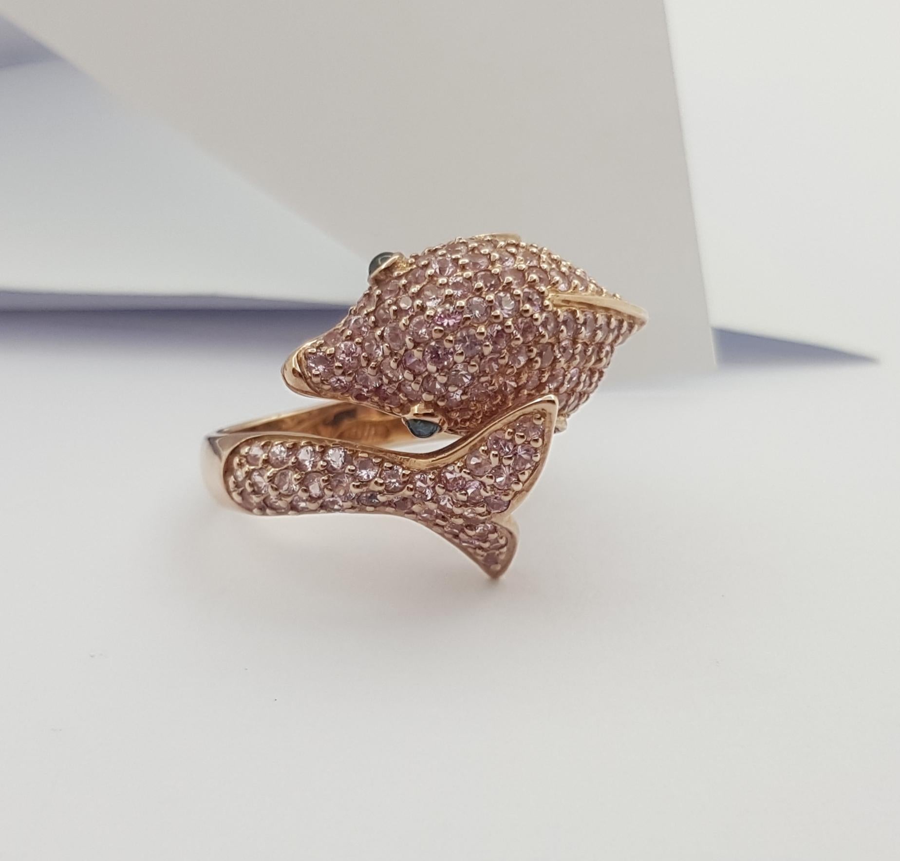 Mixed Cut Pink Sapphire and Rainbow Colour Sapphire Dolphin Ring set in Silver Settings For Sale