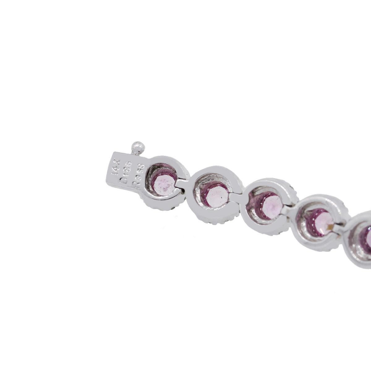 Art Deco Pink Sapphire and Round Diamond Bracelet