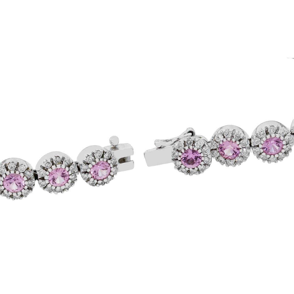 Round Cut Pink Sapphire and Round Diamond Bracelet