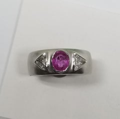 Pink Sapphire and Trillion Cut Diamond Ring