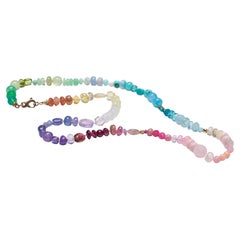 Perlenkette aus 14 Karat Gold mit rosa Saphiren und Türkis-Perlen und äthiopischem Opal mit äthiopischem Opal