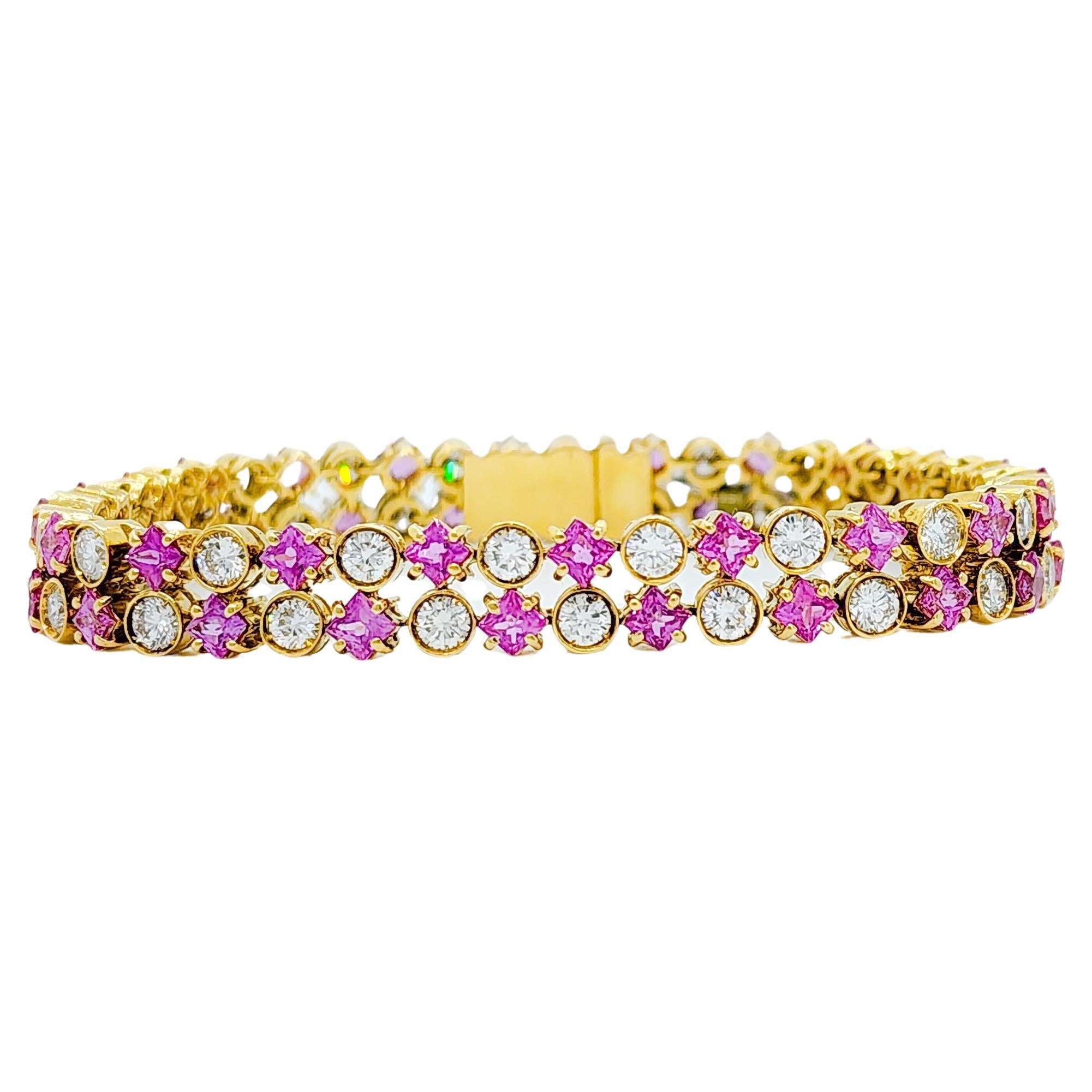 Pink Sapphire and White Diamond Bracelet in 18k Yellow Gold