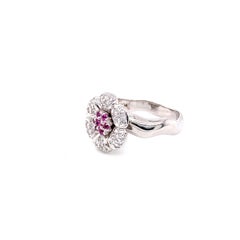 30% OFF THIS V-DAY Pink Sapphire and White Diamond Gold "Flower" Engagement Ring