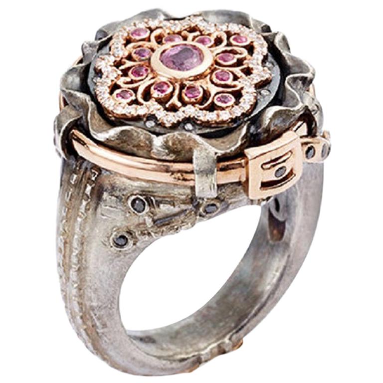 Pink Sapphire and white Diamond Juliette Jeans Ring