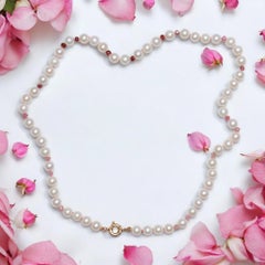 Pink Sapphire and White Pearls with Tourmalines Yellow Gold Necklace