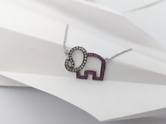 Pink Sapphire and White Sapphire Elephant Necklace set in Silver Settings