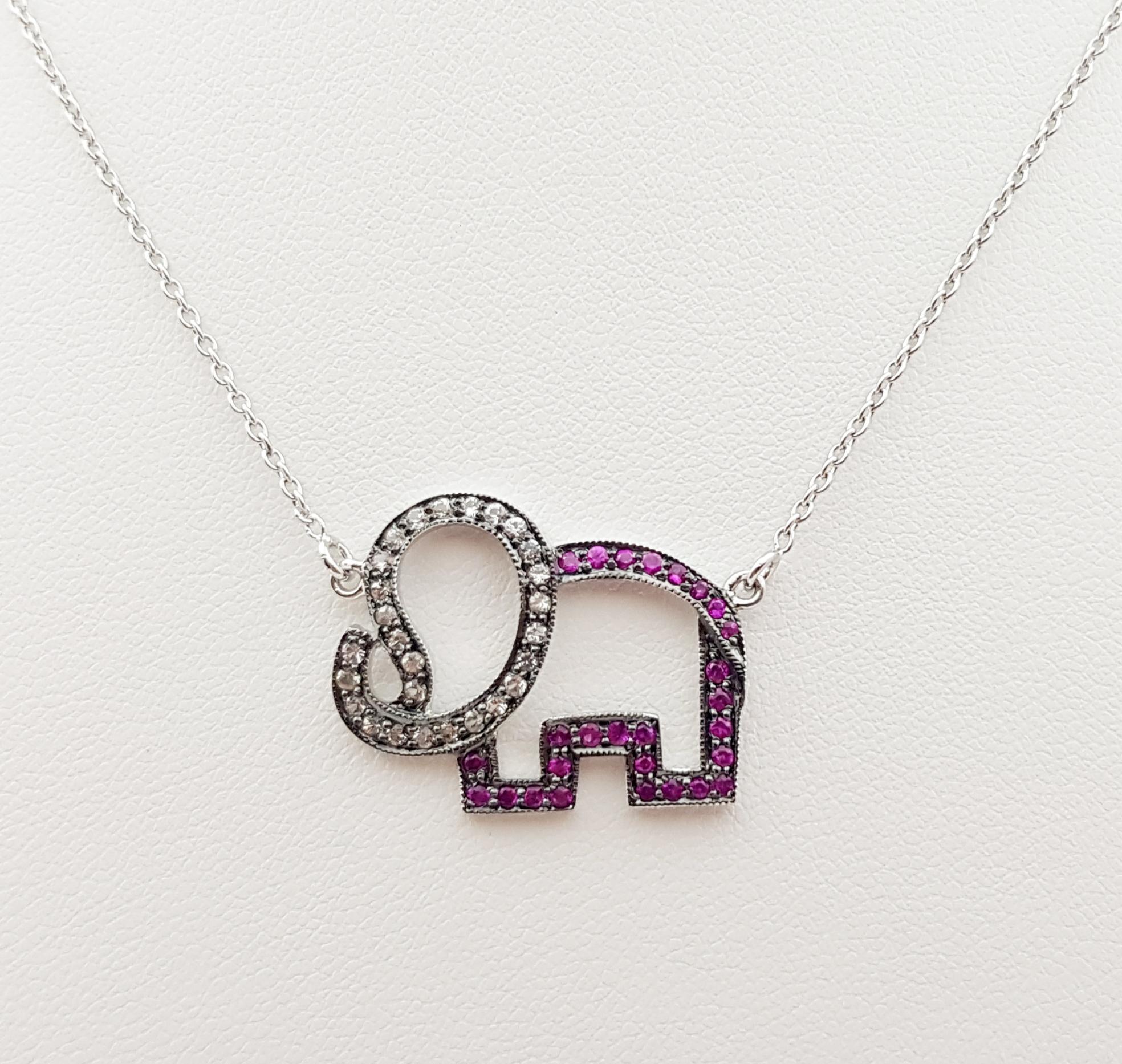 Brilliant Cut Pink Sapphire and White Sapphire Elephant Necklace set in Silver Settings For Sale