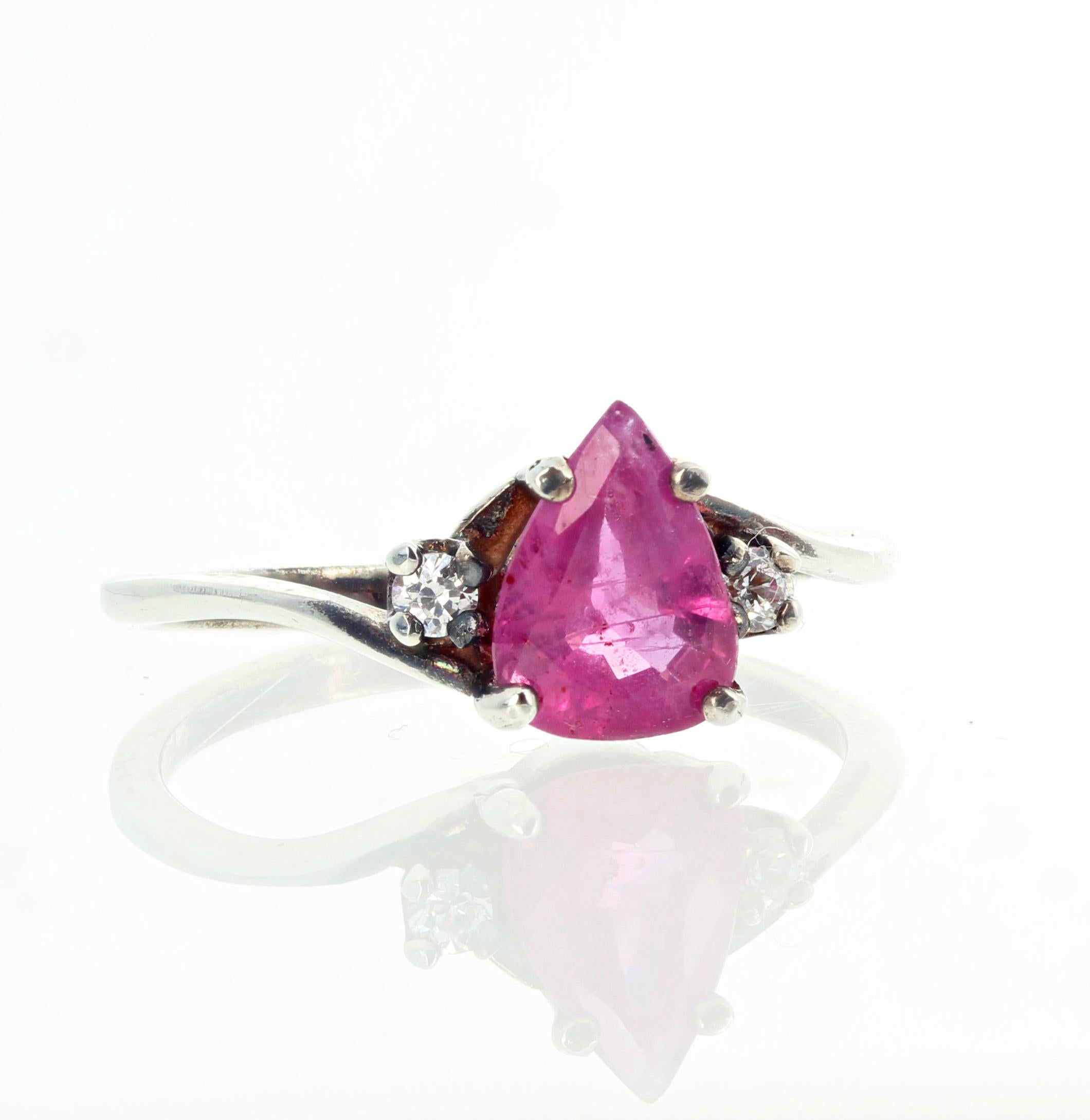Pear Cut AJD Exotic Real Pink Sapphire & Real White Zircon Sterling Silver Ring For Sale