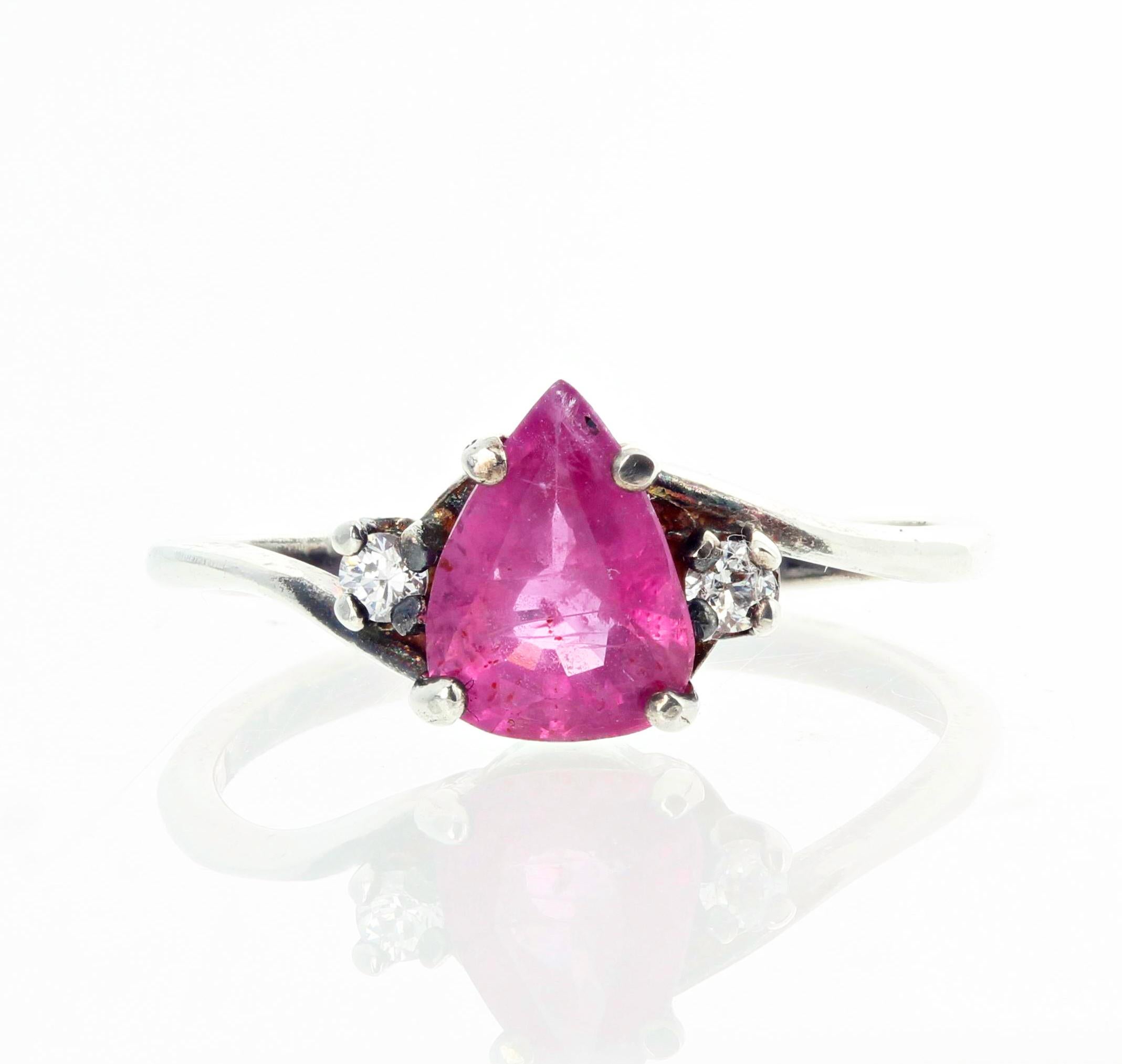 AJD Exotic Real Pink Sapphire & Real White Zircon Sterling Silver Ring In New Condition For Sale In Raleigh, NC