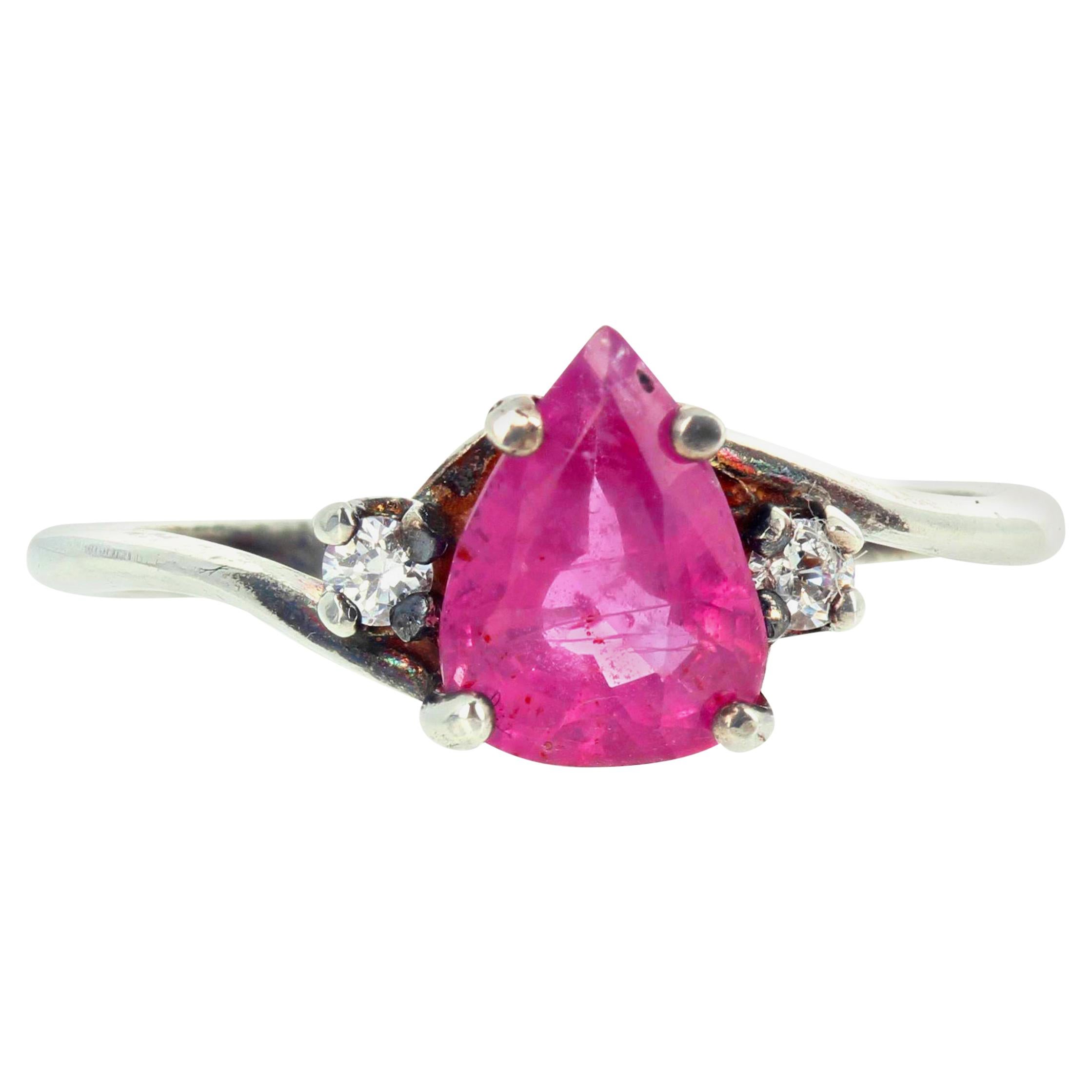AJD Exotic Real Pink Sapphire & Real White Zircon Sterling Silver Ring For Sale