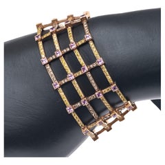 Pink Sapphire and Yellow Diamond 18k Gold and Bracelet with Appraisal Letter