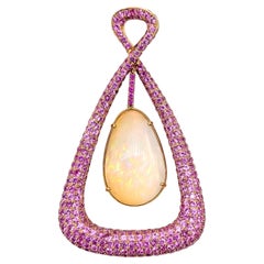 Australian Crystal Opal & Pink Sapphire Pave Pendant in 18k Rose Gold