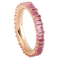 Pink Sapphire Baguette Band Ring Made In 18K Rose Gold