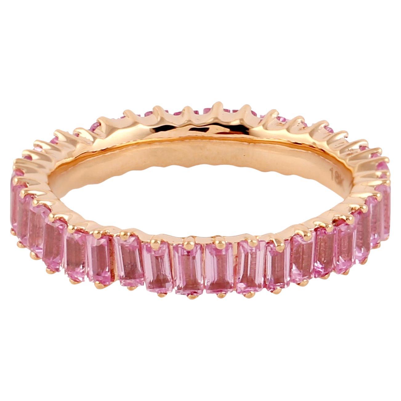 Pink Sapphire Baguette Band Ring Made In 18k Yellow Gold