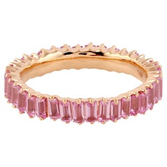 Anello a fascia con zaffiro rosa Baguette in oro giallo 18 carati