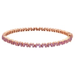 Oval Shaped Pink Sapphire Baguette Bangle Made In Rose Gold