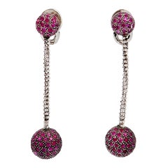 Pink Sapphire Ball Dangle Drop Earrings in 18K White Gold