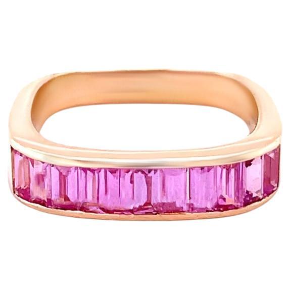 Pink Sapphire Band Ring 1.51 Carats 14K Yellow Gold For Sale