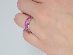 Pink Sapphire Band Ring 18kt White Gold Natural Pink Sapphires Wedding Band Pave