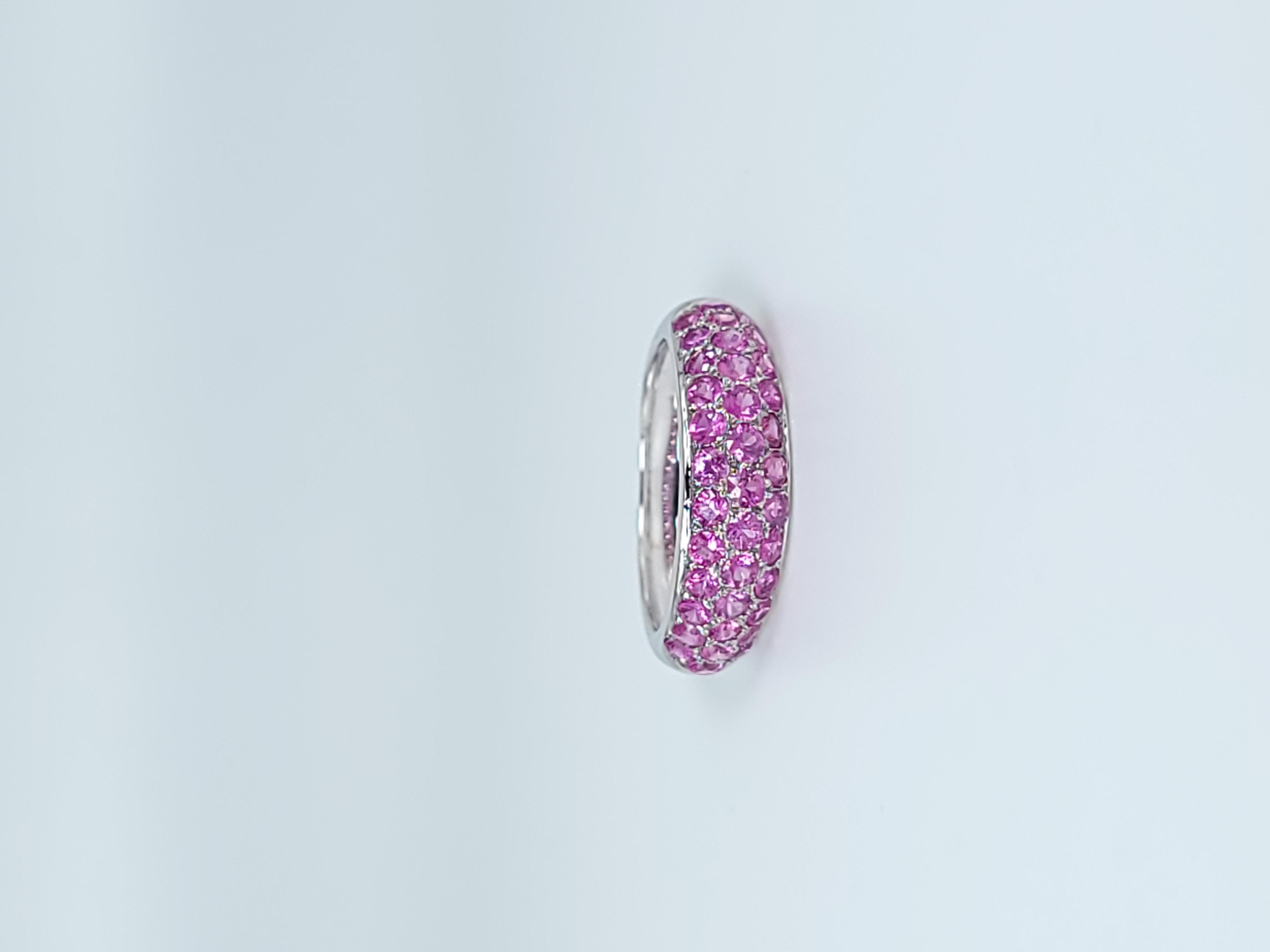 Modern Pink Sapphire Band Ring 18kt White Gold Natural Pink Sapphires Wedding Band Pave For Sale