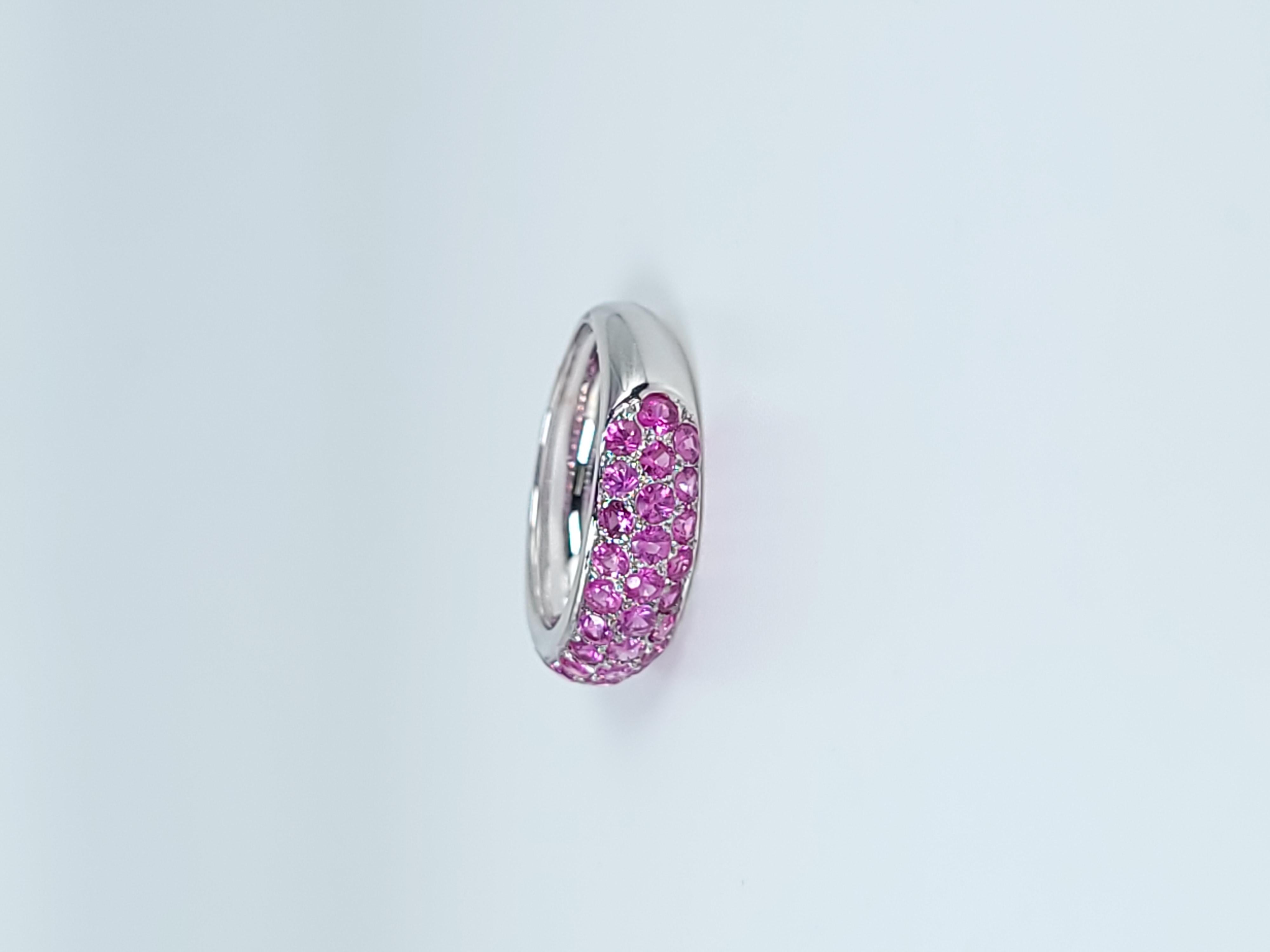 Round Cut Pink Sapphire Band Ring 18kt White Gold Natural Pink Sapphires Wedding Band Pave For Sale