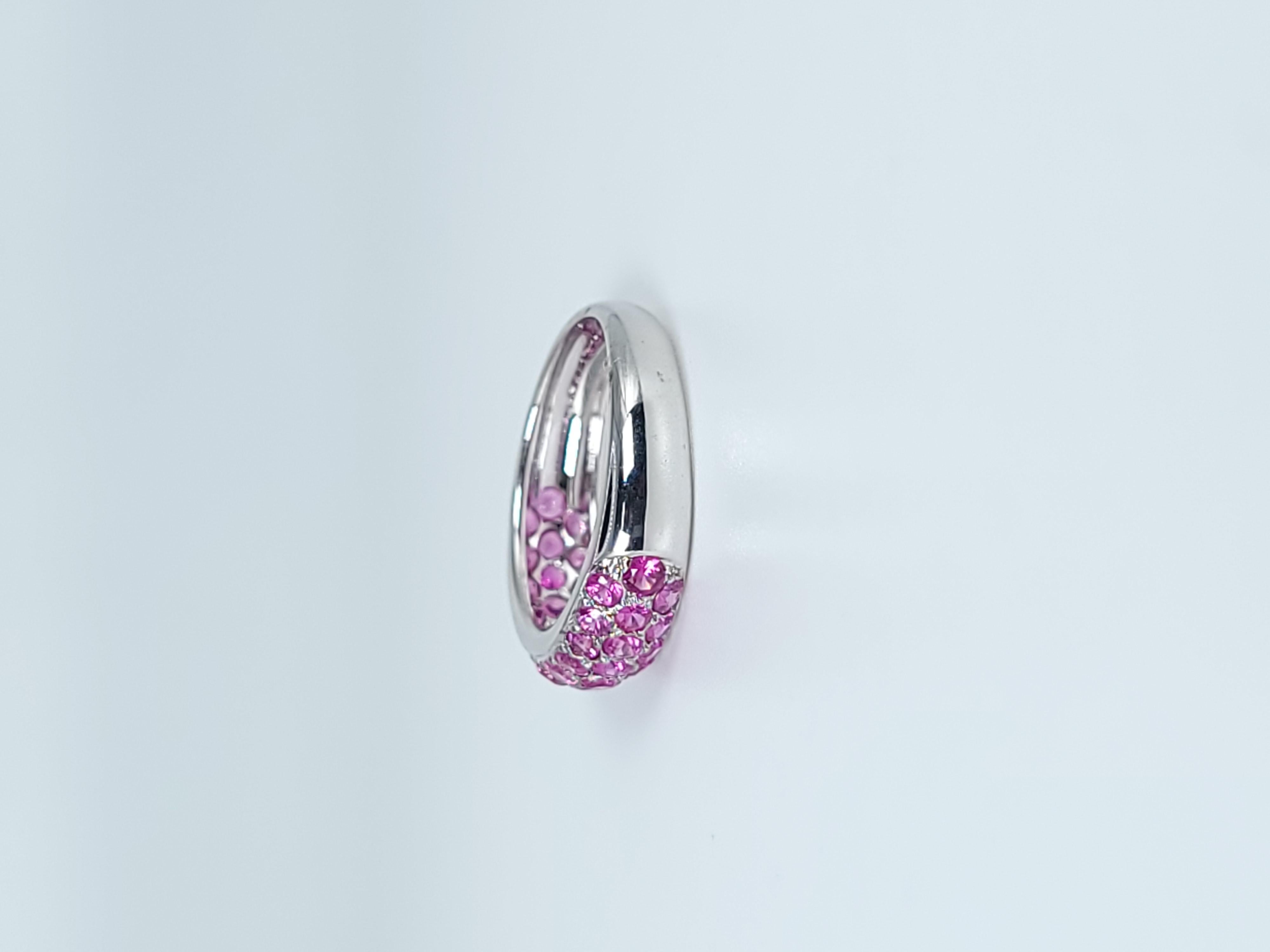 Pink Sapphire Band Ring 18kt White Gold Natural Pink Sapphires Wedding Band Pave In New Condition For Sale In Jupiter, FL