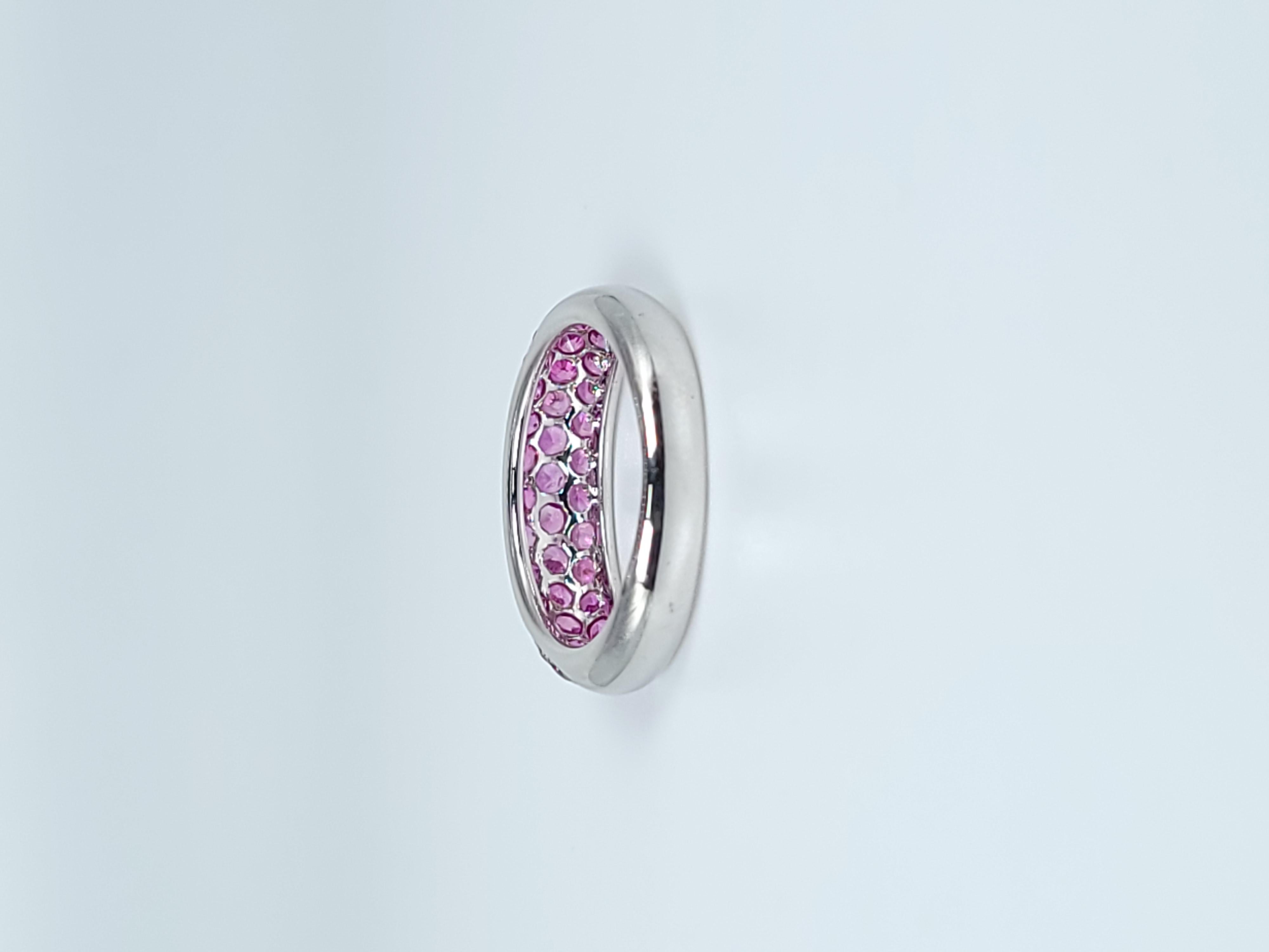 Women's or Men's Pink Sapphire Band Ring 18kt White Gold Natural Pink Sapphires Wedding Band Pave For Sale