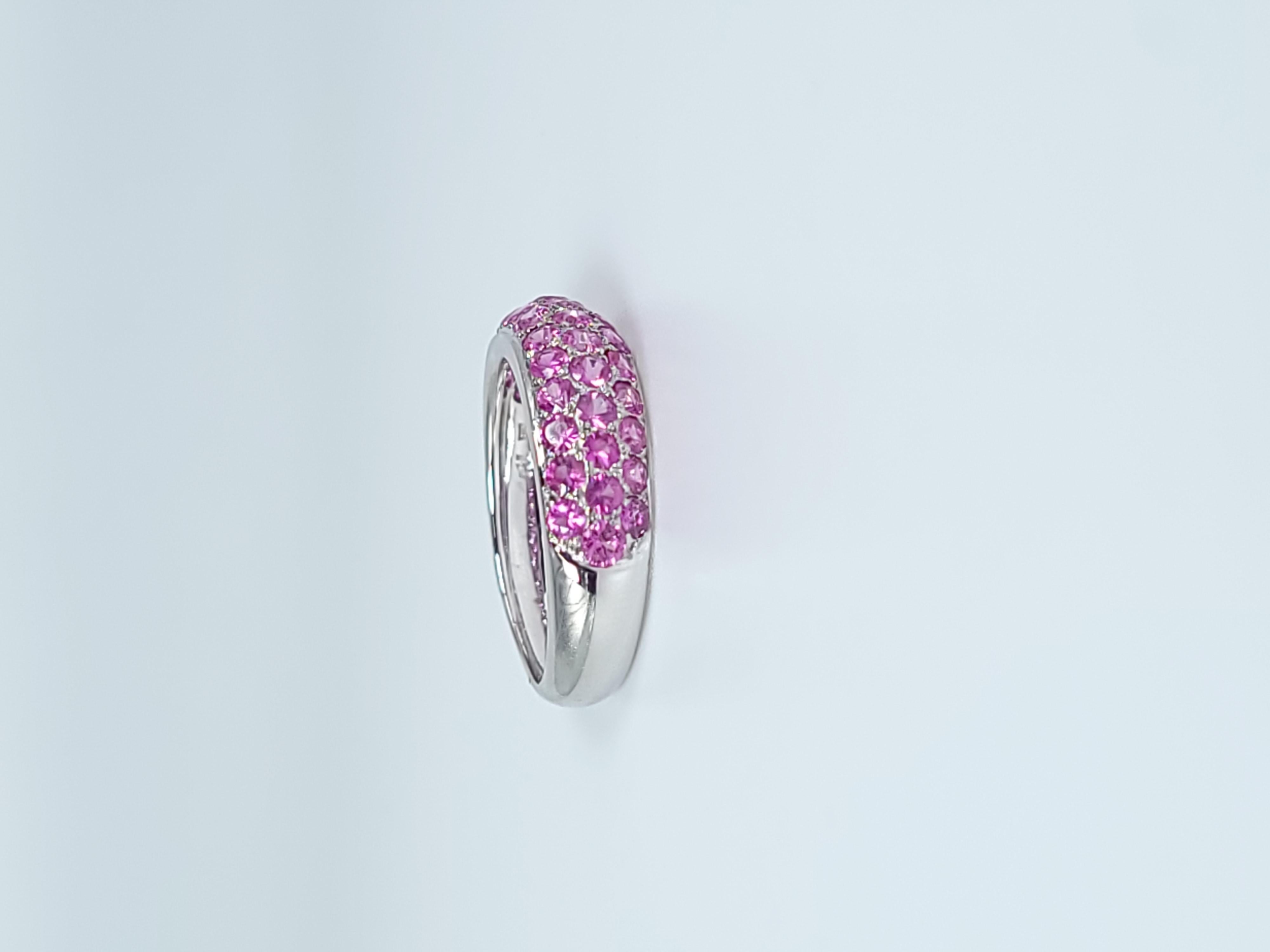 Pink Sapphire Band Ring 18kt White Gold Natural Pink Sapphires Wedding Band Pave For Sale 2
