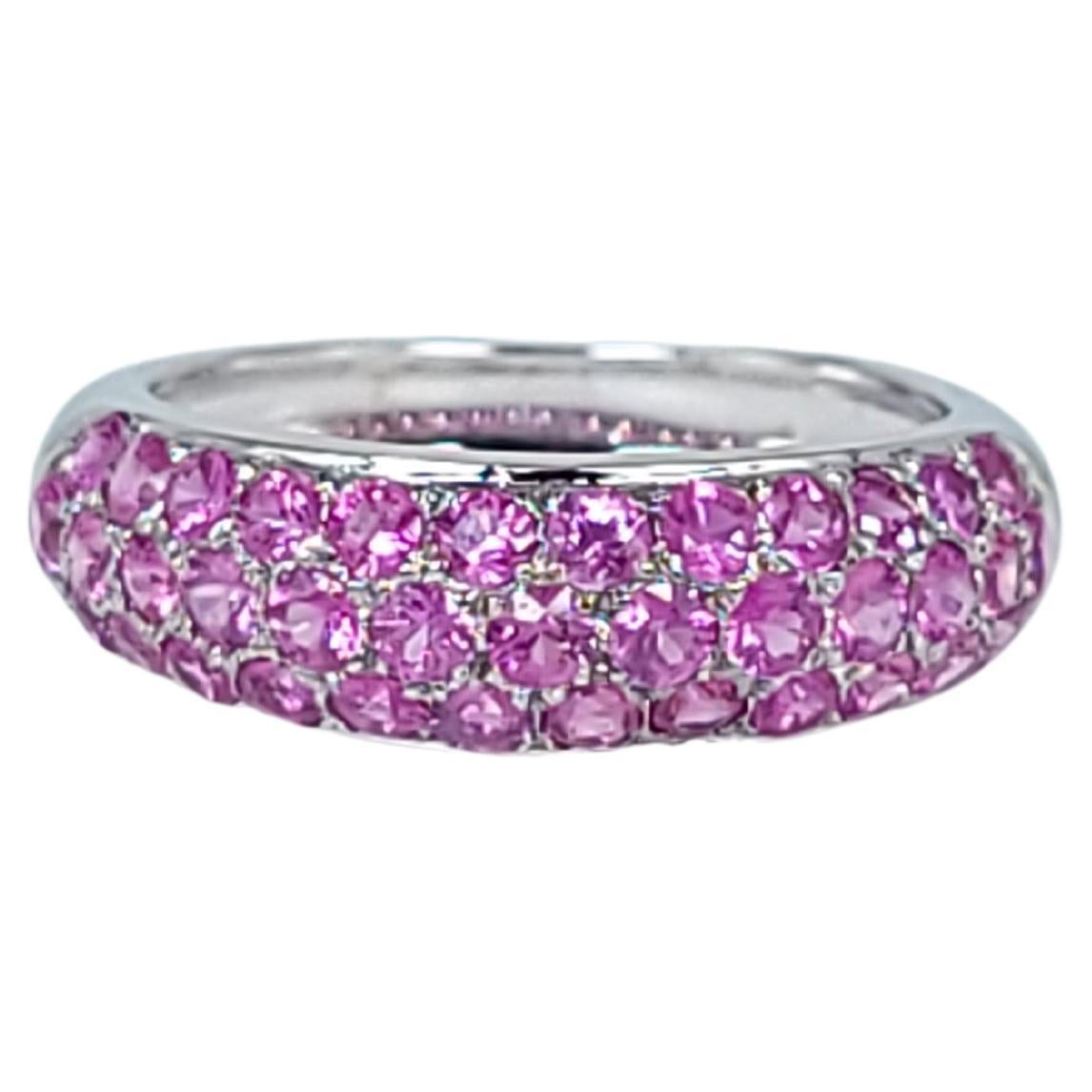 Pink Sapphire Band Ring 18kt White Gold Natural Pink Sapphires Wedding Band Pave For Sale