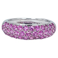Retro Pink Sapphire Band Ring 18kt White Gold Natural Pink Sapphires Wedding Band Pave