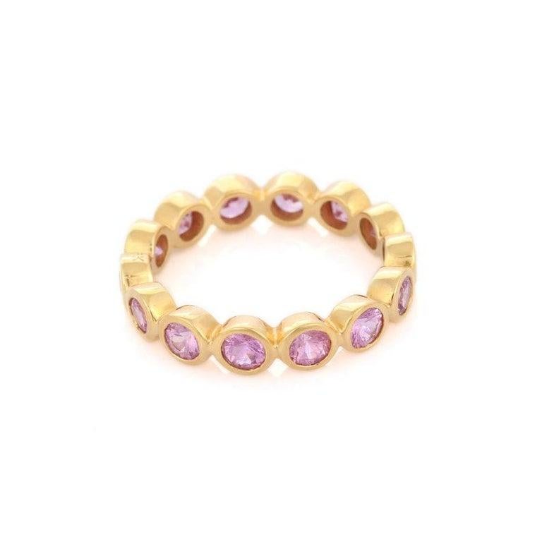 For Sale:  Pink Sapphire Band Ring in 18K Yellow Gold 3