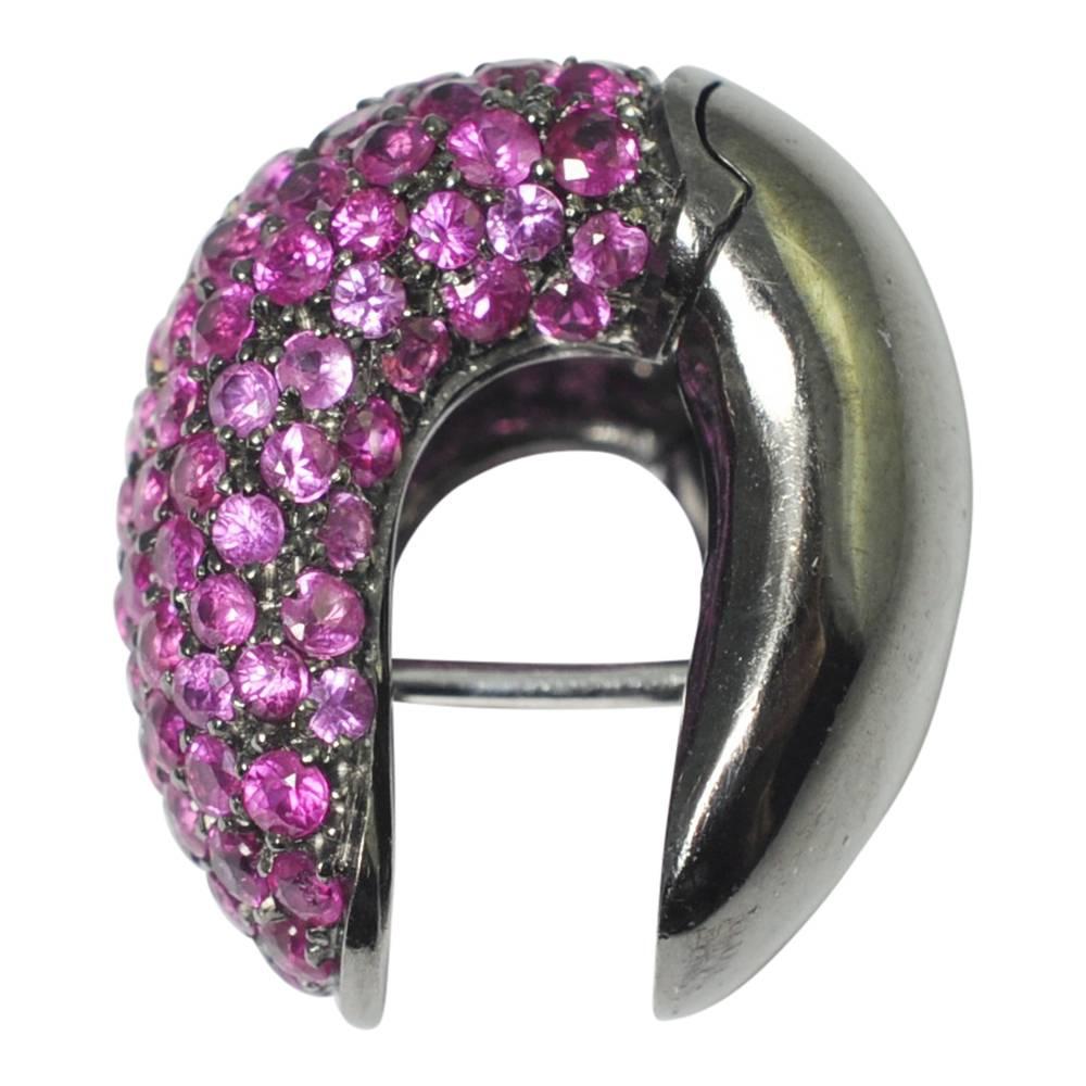 Round Cut Pink Sapphire Black Gold Earrings For Sale